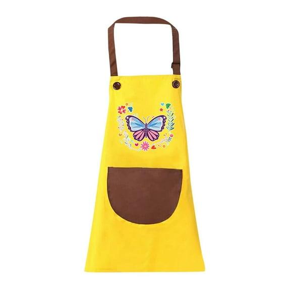 ZACPNCV Kids Apron Adjustable Children Chef Art Smock with Pocket for Girl Boy Activity Yellow 9-11 Years