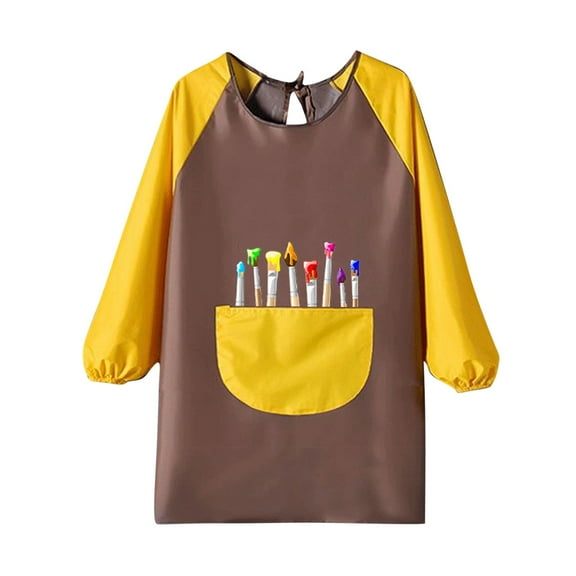 ZACPNCV Kids Art Smock Waterproof Painting Apron Long Sleeves Artist Smocks Coffee 9-11 Years