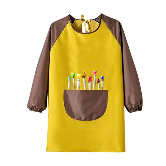 ZACPNCV Kids Art Smock Waterproof Painting Apron Long Sleeves Artist Smocks Yellow 1-4 Years