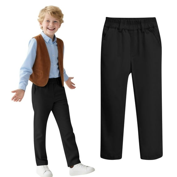 ZACPNCV Kids Boy School Uniform Pants Stretch Cotton Chino Navy Khaki Trousers Black 13-14 Years