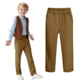 thumbnail image 1 of ZACPNCV Kids Boy School Uniform Pants Stretch Cotton Chino Navy Khaki Trousers Brown 10-11 Years, 1 of 8