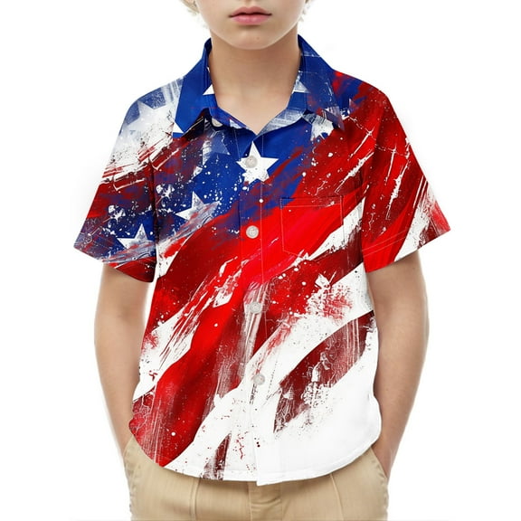 ZACPNCV Kids Boys 4th of July Shirt USA Letter Print Tees Short Sleeve Crewneck Holiday Tops Patriotic Graphic Shirts Independence Day Clothes Multicolor 3-4 Years