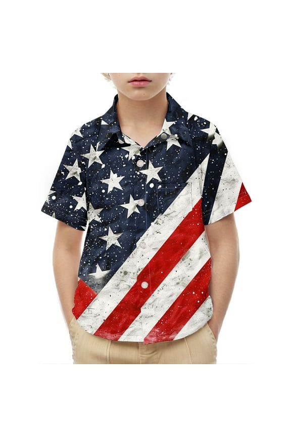 Kids Boys 4th of July Shirt USA Letter Print Tees Short Sleeve Crewneck Holiday Tops Patriotic Graphic Shirts Independence Day Clothes Multicolor 8-9 Years