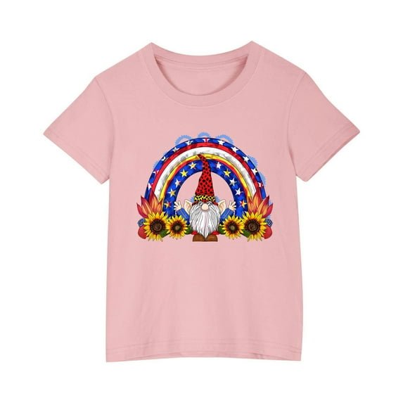 ZACPNCV Kids Boys 4th of July Shirts Toddler Flag T-Shirt Girls Patriotic Short Sleeve Tees Cotton Top Clothes Pink 7-8 Years