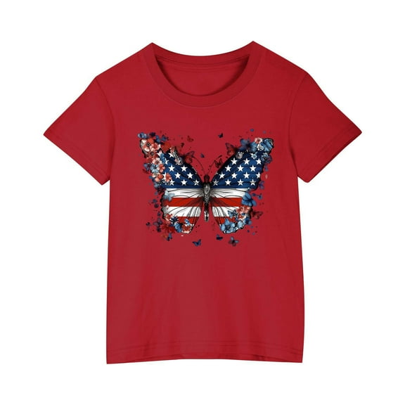ZACPNCV Kids Boys 4th of July Shirts Toddler Flag T-Shirt Girls Patriotic Short Sleeve Tees Cotton Top Clothes Red 5-6 Years