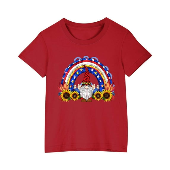 ZACPNCV Kids Boys 4th of July Shirts Toddler Flag T-Shirt Girls Patriotic Short Sleeve Tees Cotton Top Clothes Red 5-6 Years