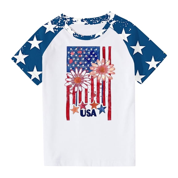 ZACPNCV Kids Boys Girls 4th of July Baby Tees Flag Graphic Crew Neck Short Sleeve T Shirt Summer Patriotic Going Out Tops Blue 3-4 Years