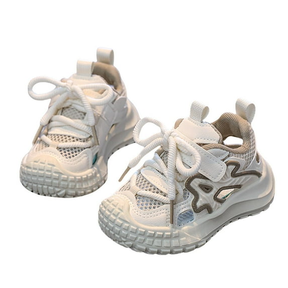 ZACPNCV Kids Boys Girls Sneakers Walking Shoes Breathable Athletic Sport Running Tennis Shoes Beige 2-2.5 Years