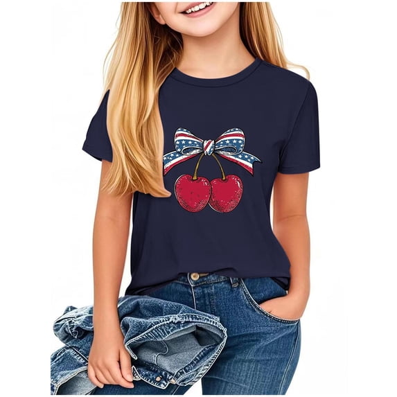 ZACPNCV Kids Boys Girls USA Letter Print Tees Short Sleeve Crewneck Holiday Tops Patriotic Graphic Shirts Loose Independence Day Clothes Navy 2-3 Years