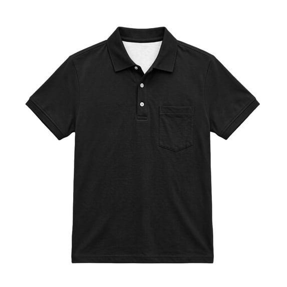 ZACPNCV Kids Boys Lapel Collar Shirt Classic Short Sleeve Cotton Collared T-Shirt with Chest Pocket Soft Breathable Cotton Blend Casual School Tee Black