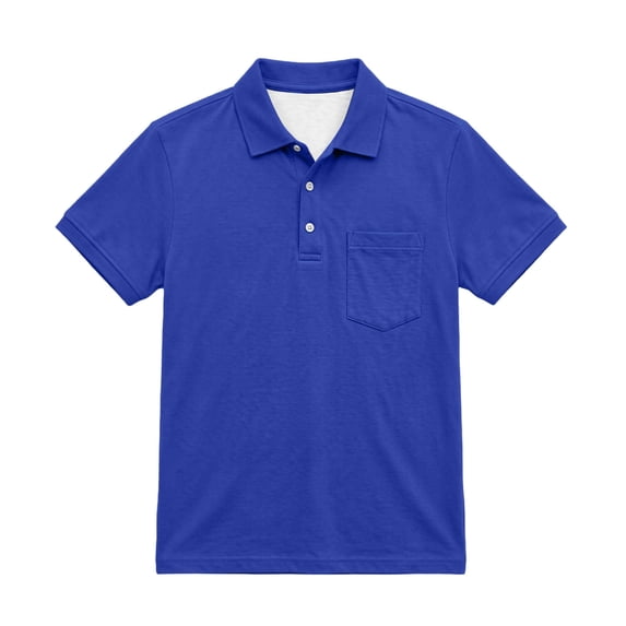 ZACPNCV Kids Boys Lapel Collar Shirt Classic Short Sleeve Cotton Collared T-Shirt with Chest Pocket Soft Breathable Cotton Blend Casual School Tee Blue