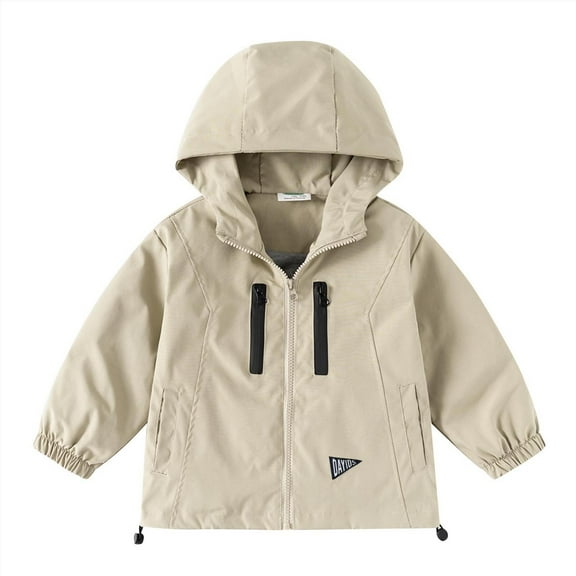 ZACPNCV Kids Boys Windbreaker Jacket Boys Zip Up Hoodie Coat Fall Jackets Khaki 2-3 Years