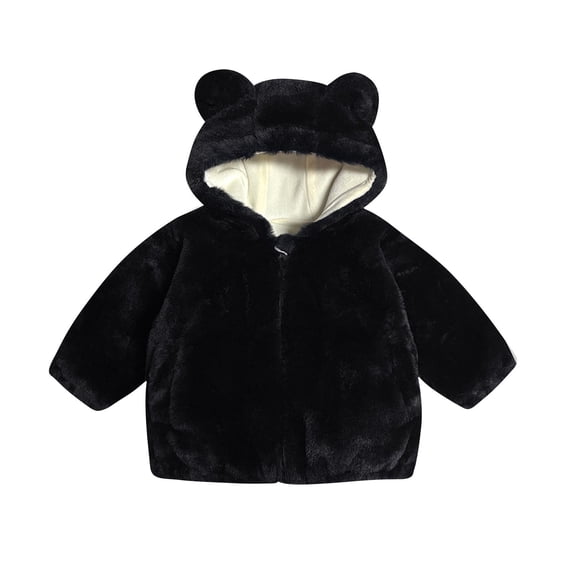 ZACPNCV Kids Fall Winter Coat Zip Up Fleece Jacket with Pockets Warm Plush Outwear Boys Girls Stand-Up Collar Cute Tops Black 2-3 Years