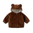 thumbnail image 1 of ZACPNCV Kids Fall Winter Coat Zip Up Fleece Jacket with Pockets Warm Plush Outwear Boys Girls Stand-Up Collar Cute Tops Brown 3-4 Years, 1 of 5
