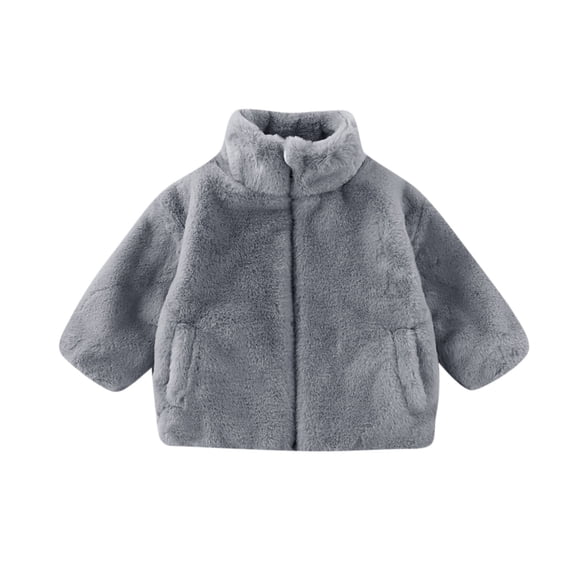 ZACPNCV Kids Fall Winter Coat Zip Up Fleece Jacket with Pockets Warm Plush Outwear Boys Girls Stand-Up Collar Cute Tops Gray 6-7 Years