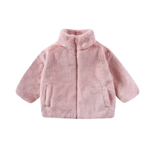 ZACPNCV Kids Fall Winter Coat Zip Up Fleece Jacket with Pockets Warm Plush Outwear Boys Girls Stand-Up Collar Cute Tops Pink 2-3 Years