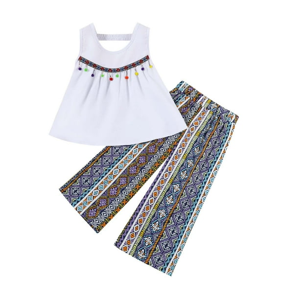 ZACPNCV Kids Girl Clothes Sleeveless Top and Pants Baby Girl Summer Outfits 7-8 Years