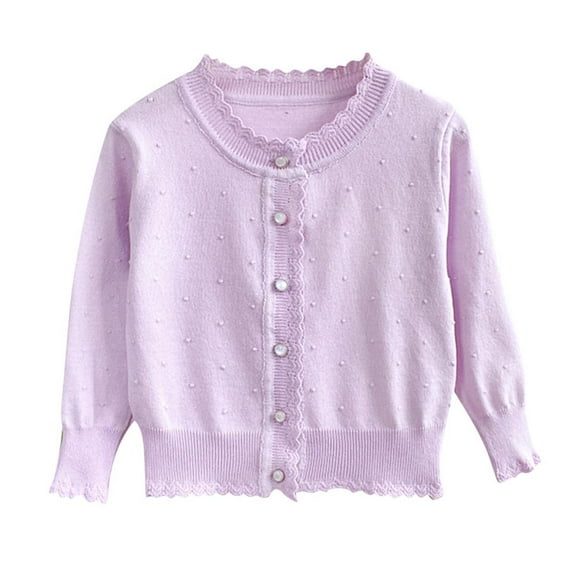 ZACPNCV Kids Girls Cardigan Long Sleeve Button Toddler Cardigan Knit Sweater Purple 2-3 Years