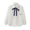 thumbnail image 1 of ZACPNCV Kids Girls Shirt Long Sleeve Button Up School Uniform Shirts Dress Blouse Peter Pan Collar Shirt White 14-15 Years, 1 of 4