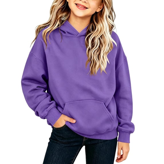 ZACPNCV Kids Girls Solid Hoodies Drawstring Hooded Sweatshirt Long Sleeve Solid Color Casual Spring Fall Pullover Top for Everyday Wear 11-12 Years