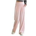 thumbnail image 1 of ZACPNCV Kids Girls Solid Wide Leg Pants Flowy Stretchy Teen Loose Pants Straight High Elastic Waist Trousers Long Pants Clothes Pink 5-6 Years, 1 of 8
