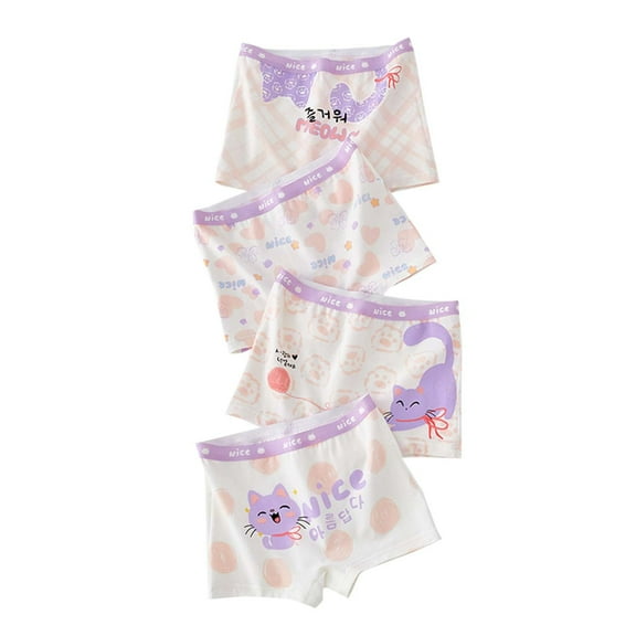 ZACPNCV Kids Girls Underwear Toddler Soft Cotton Boxer Briefs Panties Cute Pattern Boyshorts (Pack of 4) Purple 8-14 Years