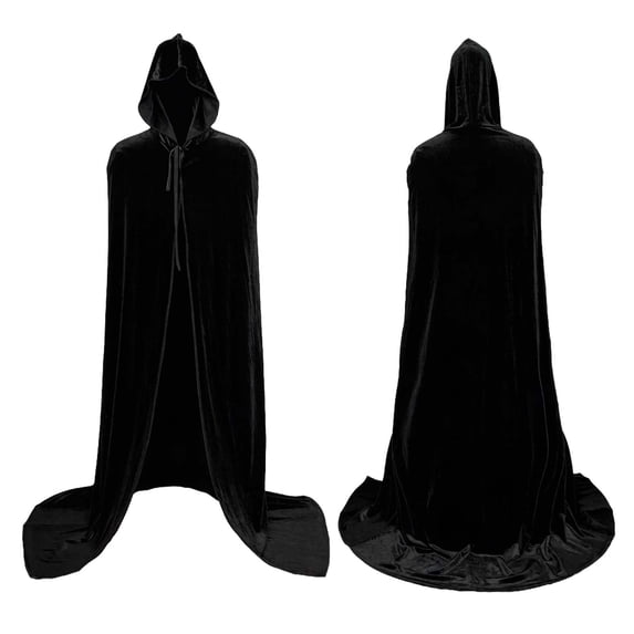 ZACPNCV Kids Hooded Long Velvet Cape Cloak Solid Color Halloween Role Play Cloak Full Length Tie‑Front Velour Robe for Girls Boys Black