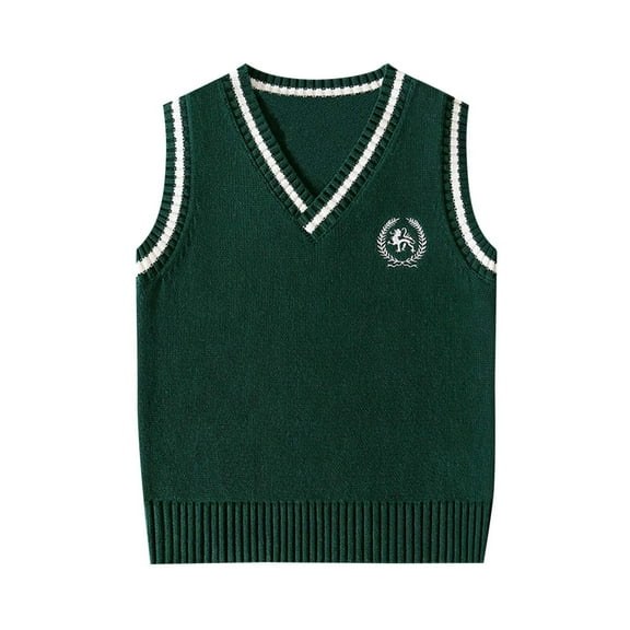 ZACPNCV Kids Knitted Sweater Vest Girls Uniform School Wear Casual Daily Waistcoat Warm Jacket Playwear Green 5-6 Years