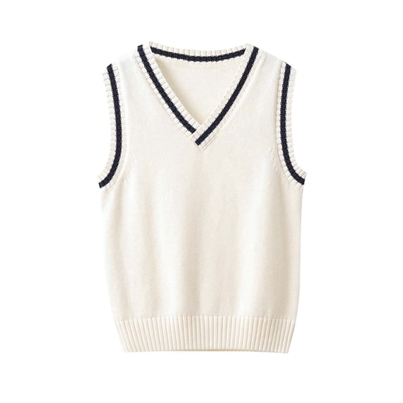 ZACPNCV Kids Knitted Sweater Vest Girls Uniform School Wear Casual Daily Waistcoat Warm Jacket Playwear White 15-16 Years