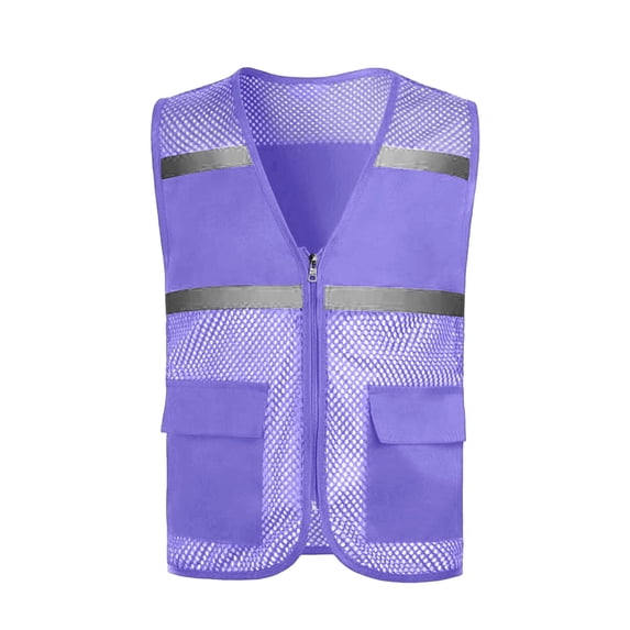 ZACPNCV Kids Mesh Reflective Vest Outdoor Safety Vest Zipper Front High Visibility Reflective Strip Volunteer Vest with Multi-Pockets A-Purple