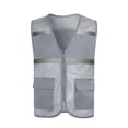 thumbnail image 1 of ZACPNCV Kids Mesh Reflective Vest Outdoor Safety Vest Zipper Front High Visibility Reflective Strip Volunteer Vest with Multi-Pockets B-Gray, 1 of 9