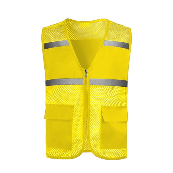 ZACPNCV Kids Mesh Reflective Vest Outdoor Safety Vest Zipper Front High Visibility Reflective Strip Volunteer Vest with Multi-Pockets B-Yellow