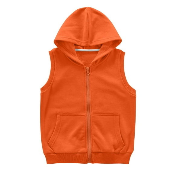 ZACPNCV Kids Sleeveless Slim Fit Hoodie Vest Solid Casual Zipper Sweat Jacket with Pockets Orange 11-12 Years