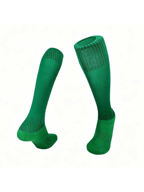 Kids Soccer Socks Striped Non Slip Grip Sole Training Socks Soft Knee High Tube Socks Football Uniform Sports Socks B-Olive Green