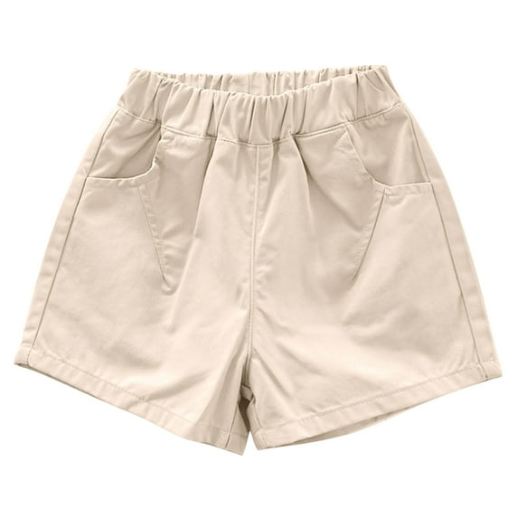 ZACPNCV Kids Toddler Boy Girl Cotton Summer Shorts Solid Color Casual Shorts with Pockets Beige 5-6 Years