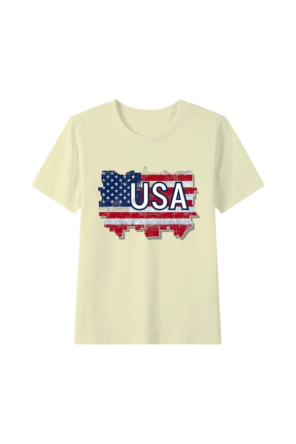 Kids USA Shirt for Boys Girls 4th of July Shirts Flag Tshirt Patriotic Top Independence Day Outfit Beige 7-8 Years