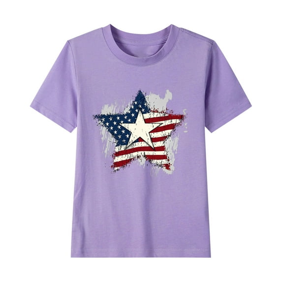 ZACPNCV Kids USA Shirt for Boys Girls 4th of July Shirts Flag Tshirt Patriotic Top Independence Day Outfit Purple 11-12 Years