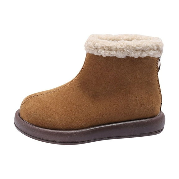 ZACPNCV Kids Winter Snow Boots Boys Girls Warm Faux Fur Lined Suede Ankle Booties Water-Resistant Non-Slip for Toddler Brown