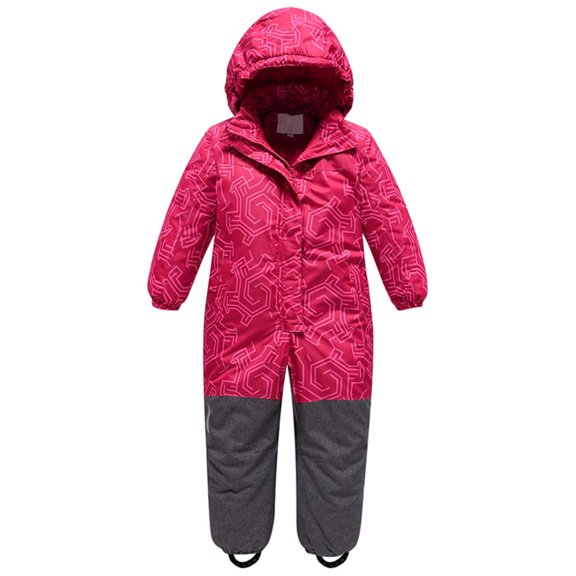 ZACPNCV Kids Winter Snowsuit Geometric Print Hooded Thickened Fleece-Lined One-Piece Ski Suit, Waterproof Windproof Warm Snow Gear for Boys Girls B-Pink