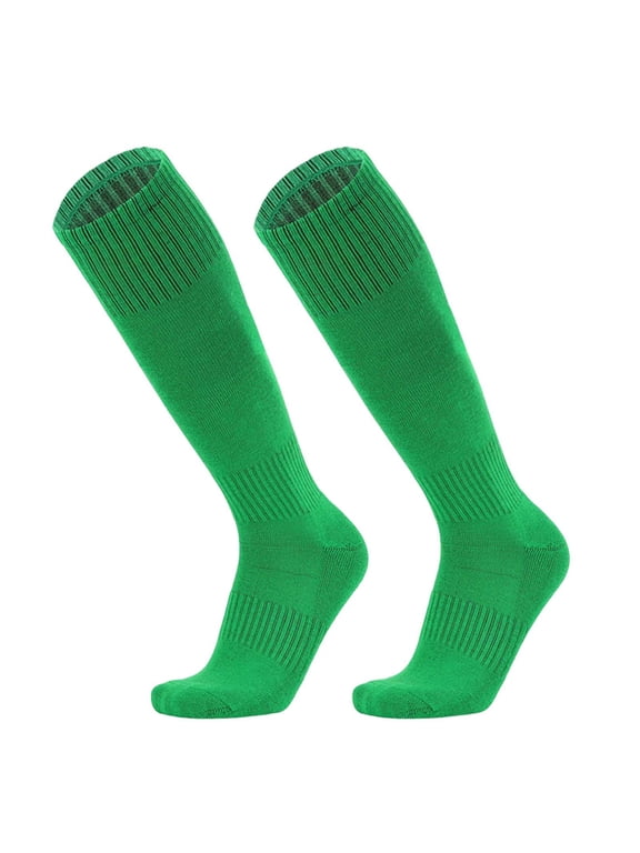 Knee High Soccer Socks for Boys Girls Non Slip Cushioned Sole High Tube Socks Solid Color Elastic Calf Football Training Socks Olive Green