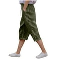 thumbnail image 1 of ZACPNCV Linen Pants Girls Summer Capri Shorts Lightweight Drawstring Pants Trendy Straight Leg Pant Button Pant with Pockets Green 10-11 Years, 1 of 9