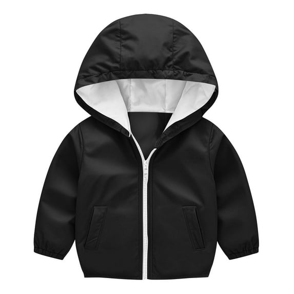 ZACPNCV Little Girls Boys Rain Jacket Kids Raincoat Waterproof Hooded Rain Jackets Lightweight Outerwear for Zip Black 10-11 Years