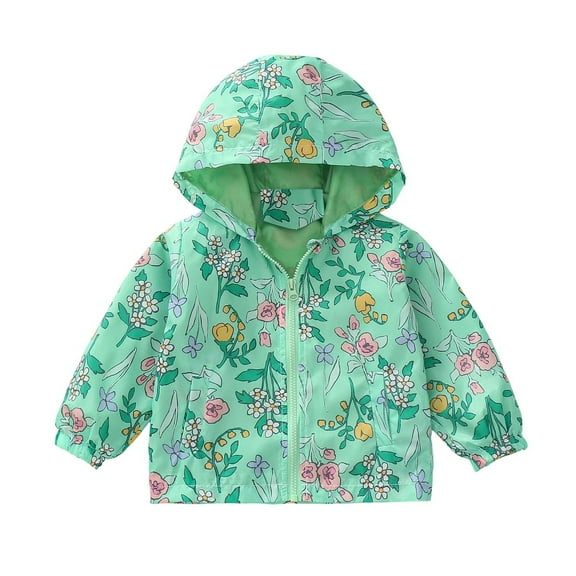 ZACPNCV Little Girls Boys Rain Jacket Kids Raincoat Waterproof Hooded Rain Jackets Lightweight Outerwear for Zip Green 3-4 Years