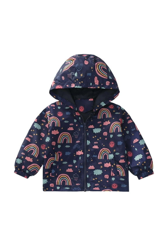 Little Girls Boys Rain Jacket Kids Raincoat Waterproof Hooded Rain Jackets Lightweight Outerwear for Zip Navy 4-5 Years