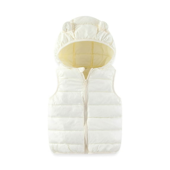 ZACPNCV Little Girls Boys Winter Warm quilted Sleeveless Hooded Puffer Jacket Pocket Down Vest Full Zip Waistcoat Gilet White 2-3 Years