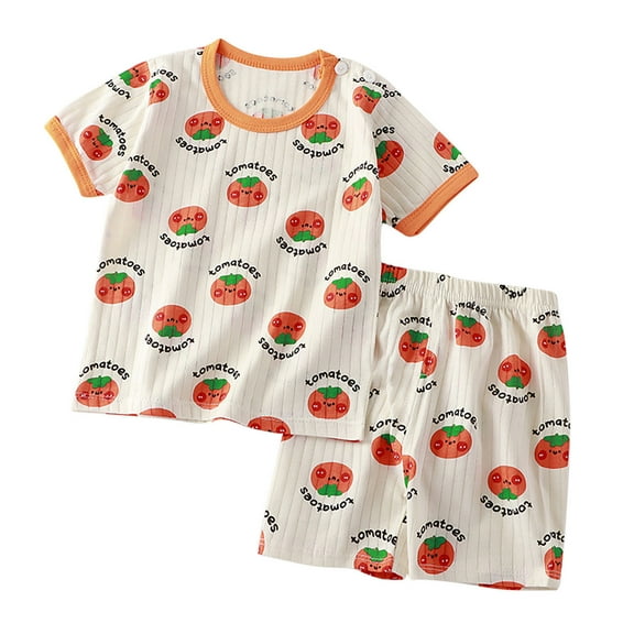 ZACPNCV Little Girls Summer Pajamas Outfits Kids Cotton 2 Piece Pjs Toddler Girls Short Sleeve Loungewear Sets Sleepwear Clothes Orange 6-7 Years