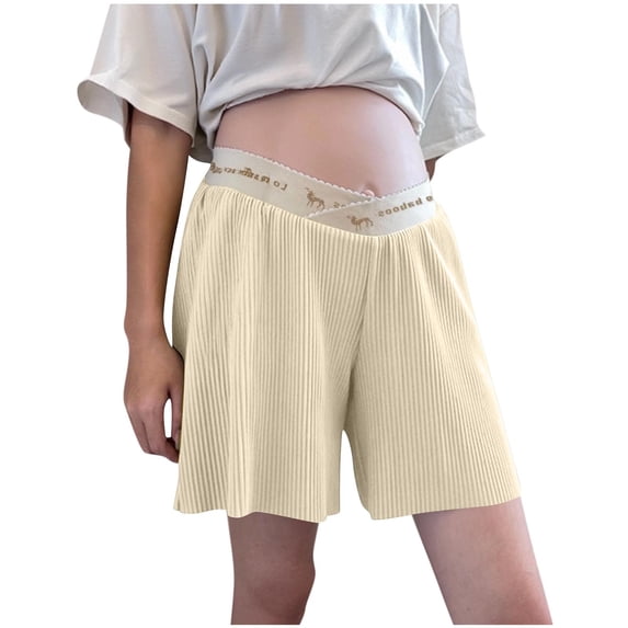 ZACPNCV Maternity Active Shorts with Pockets Drawstring Pregnancy Women's Casual Short Beige L