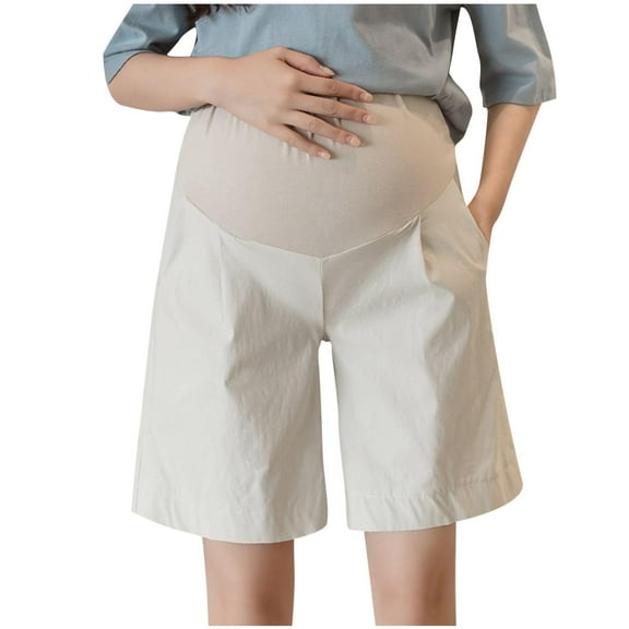 ZACPNCV Maternity Active Shorts with Pockets Drawstring Pregnancy Women's Casual Short Beige L