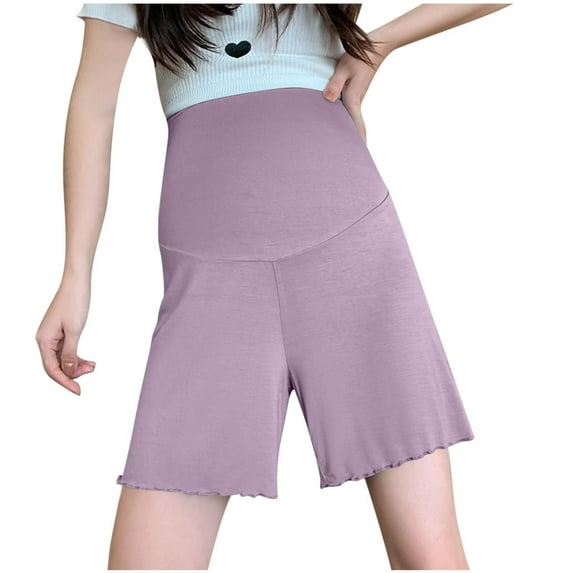 ZACPNCV Maternity Active Shorts with Pockets Drawstring Pregnancy Women's Casual Short Purple L