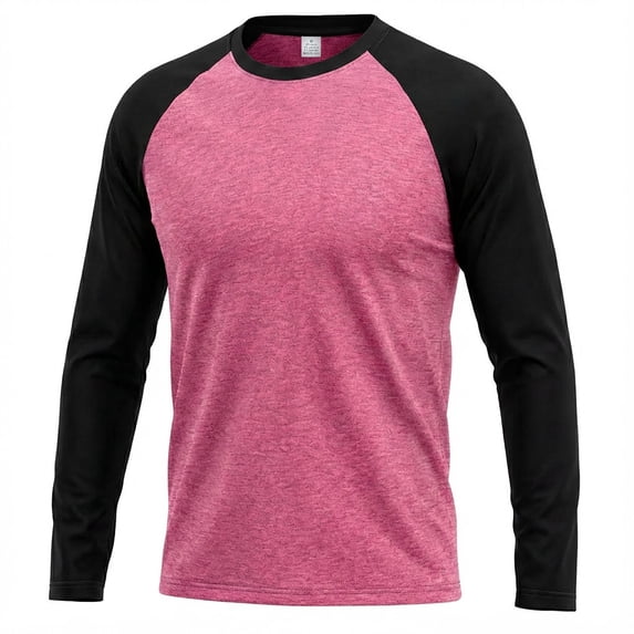 ZACPNCV Men Crew Neck Long Sleeve Colorblock T-Shirts Tops Hot Pink